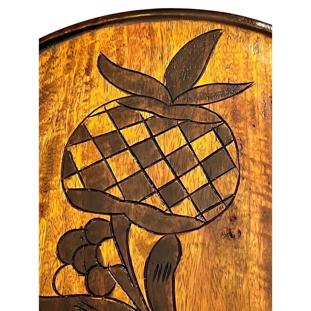 VINTAGE Folk Art HANDCRAFTED Wood Tray CARVED Plate Pineapple Hand 14” 3010-28